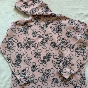 Walt Disney Mickey Mouse Pink Fleece 1/4 Zip Pullover Hoodie Juniors XL/XG Plush